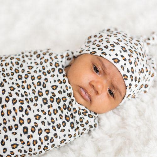 Lulujo - Hello World Bamboo Hat and Swaddle Gift Set - Leopard