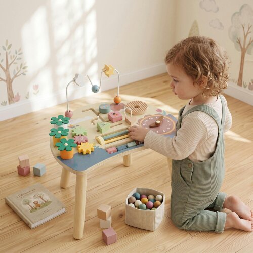 AIYAPLAY Wooden Baby Activity Table, 6-in-1 Montessori Activity Table