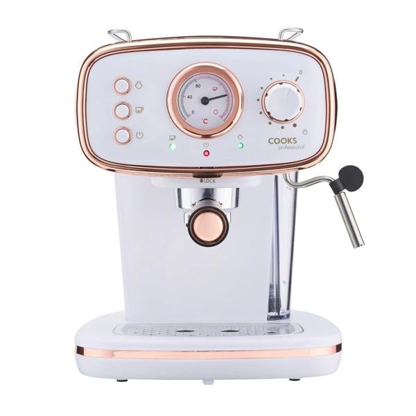 Cooks Professional Retro Espresso Machine | White / Copper