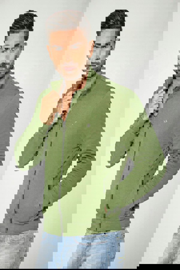 Green Zip Through Varsity Bomber Jacket