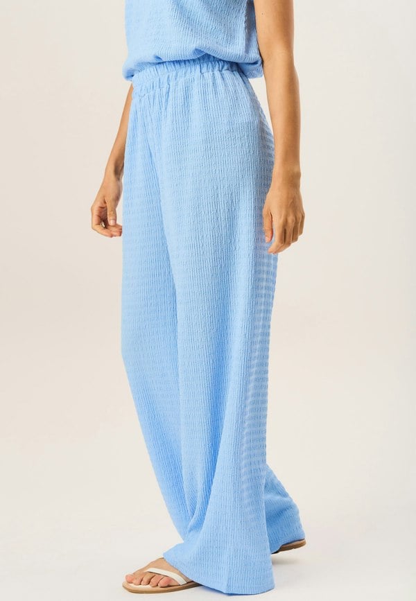 Gini London Blue Textured Elastic Waist Pull On Trousers