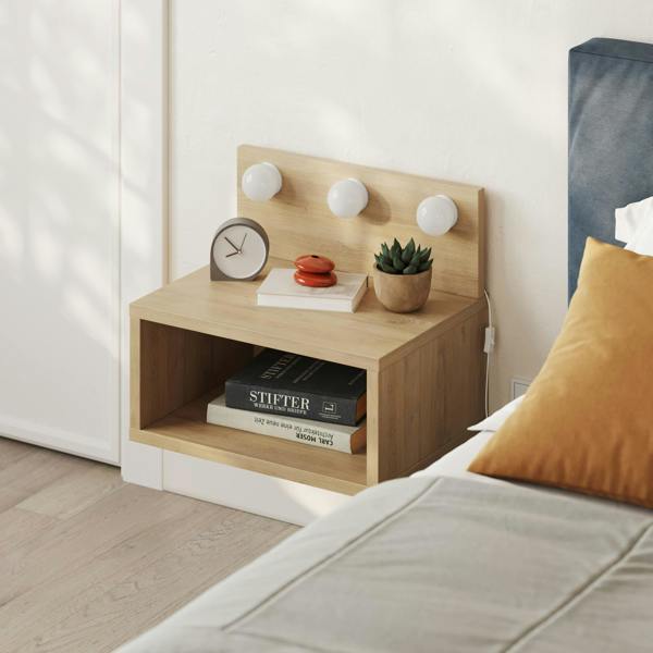 Decortie Floating Bedside Table with 3 LED Lights 30cm Modern Wall-mounted Open Shelf for Storage, Bedroom