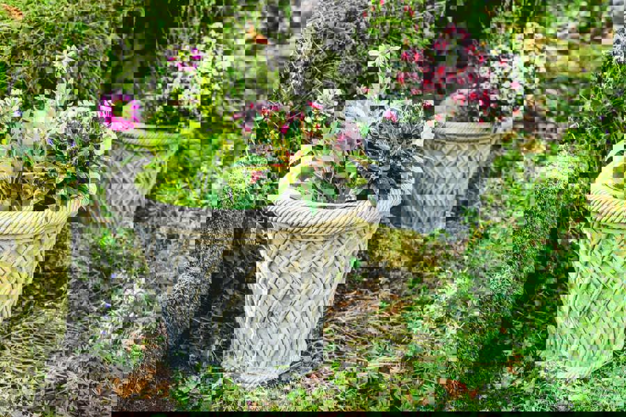 Pair of Large Wicker pattern Stone Plant pot