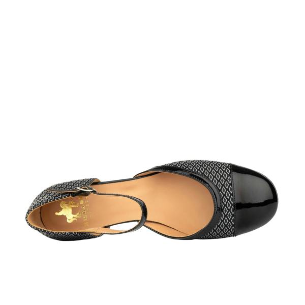 Embassy London Kemi -  Black & Grey Diamonds - Women's Leather Almond-Toe Block Heel