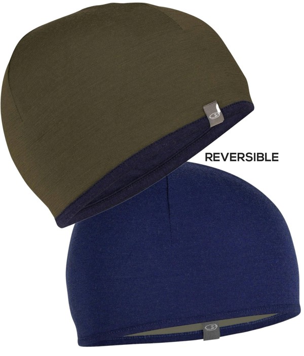 Icebreaker Two-Tone Pocket Beanie Hat {IC-IBM200} - Loden Olive Green/Navy Blue