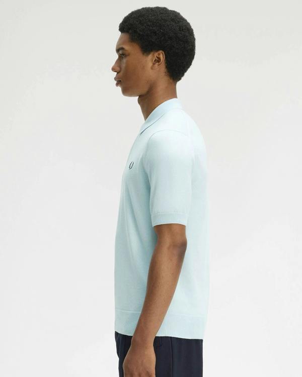 Fred Perry Mens Cotton Knitted Shirt - Light Ice R30 | CHO | Designer Mens Short Sleeve Polo Shirts