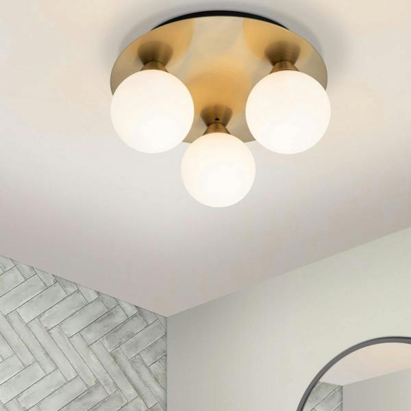 COSYLYTE Bowen Bathroom 3 Light Opal Glass Ceiling Light - Brushed Brass