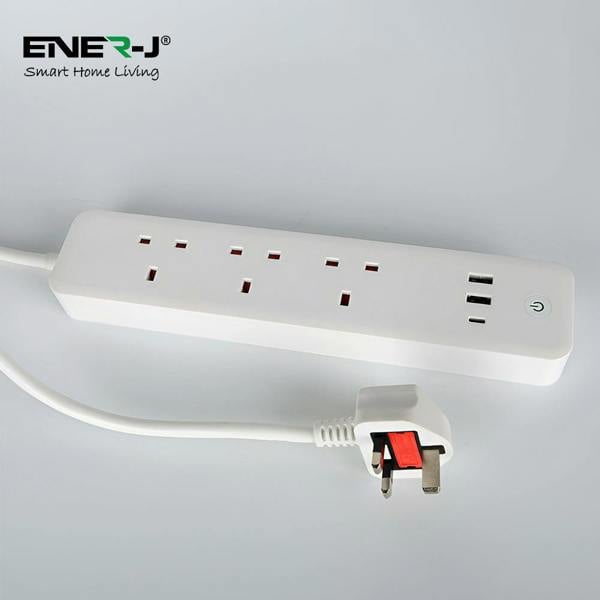 ENER-J Smart WiFi Power Strip, 3 AC Outlets, 2 USB Ports & USB-C, Surge Protector Extension Lead, Alexa & Google Home Compatible