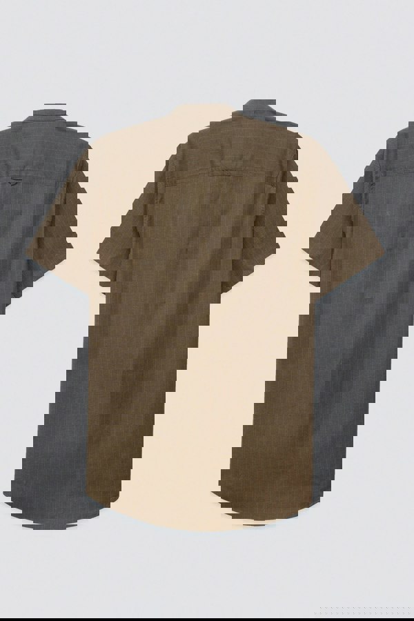 ENORSIA Men's Brown Grandad Collar Short Sleeve Shirt