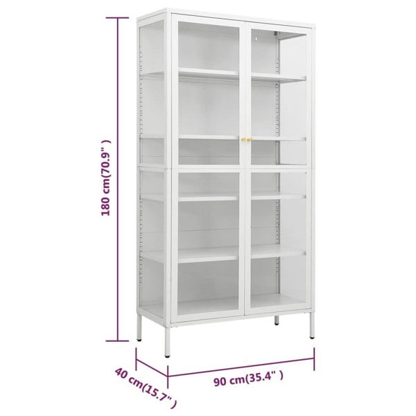 Berkfield Display Cabinet White 90x40x180 cm Steel and Tempered Glass