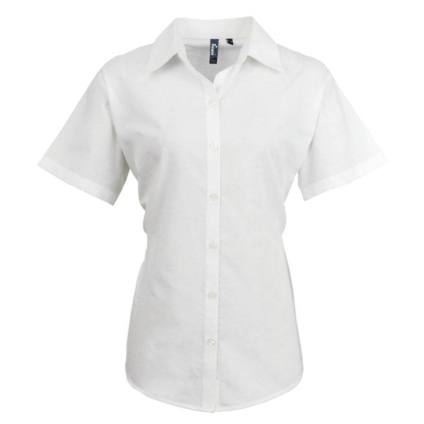 Premier Women's Signature Pearlised Oxford Short-Sleeved Shirt - White