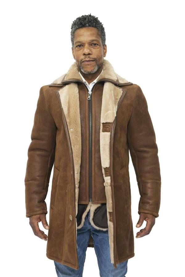 Infinity Leather Mens Warm Shearling Sheepskin Leather Coat-Ilford