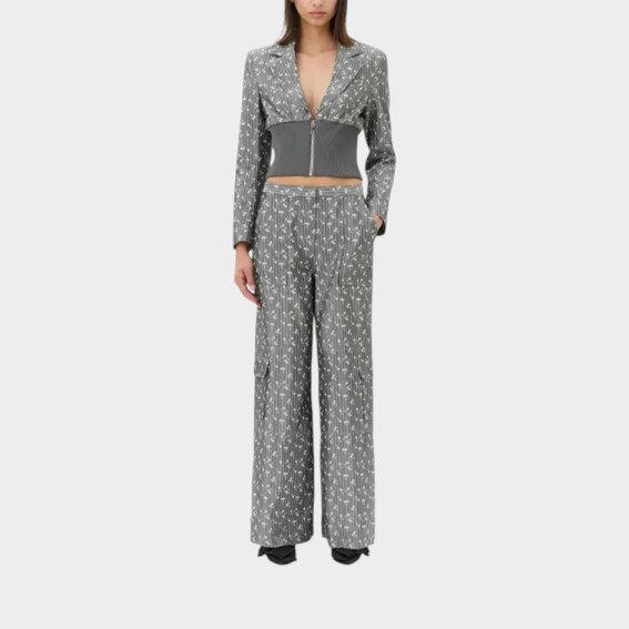 GANNI Jacquard Cropped Blazer Smoked Pearl Grey
