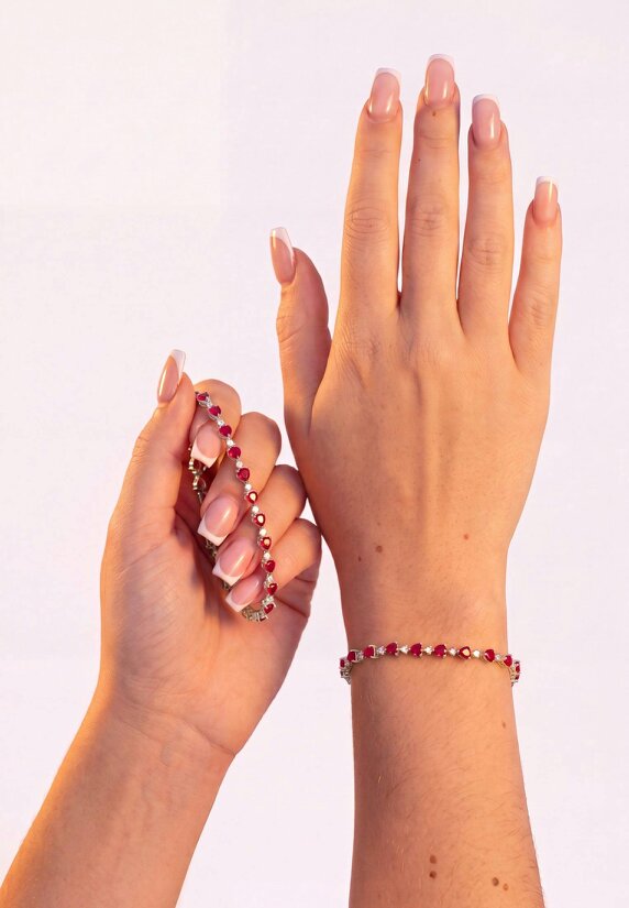 Latelita Asscher Cut Heart Tennis Bracelet Ruby Silver