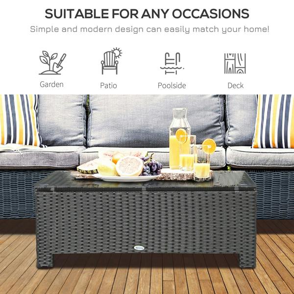 Wyld Haus Niyo Black Rattan Rectangular Outdoor Coffee Table With Tempered Glass Top