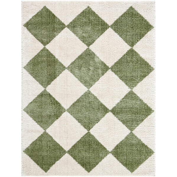 Livabliss Fossay Shaggy FSG2325 Washable Beige Green High Pile Diamond Rug