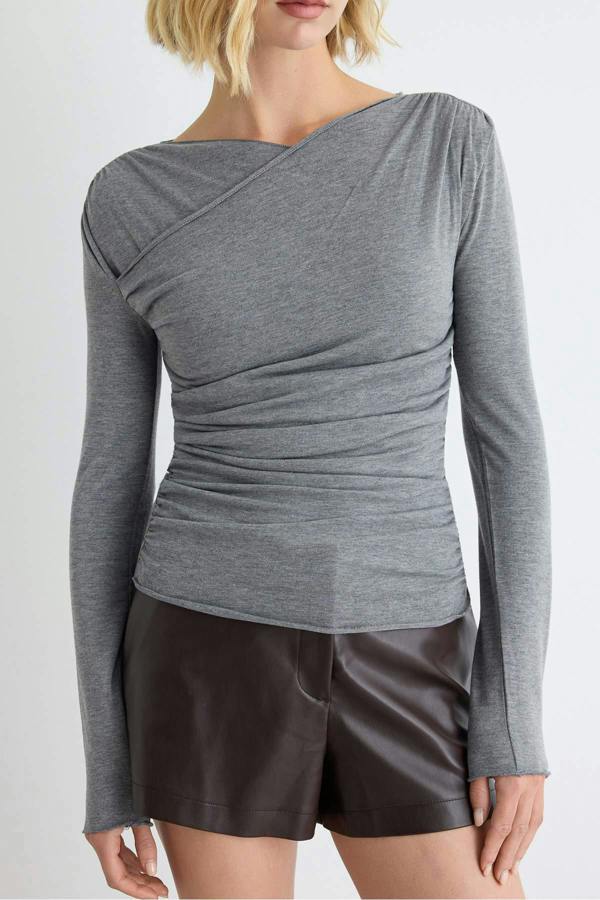 Fitted Wrap Front Long Sleeve Regular Length Blouse