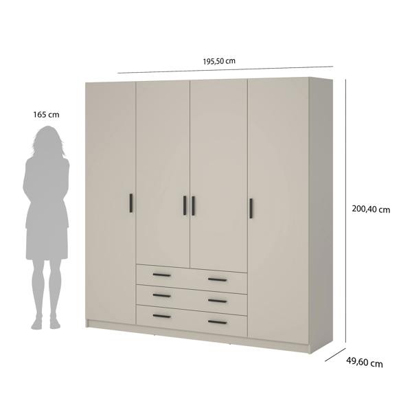 Furniture To Go Sprint Wardrobe with 4 Doors + 3 Drawers in Cashmere