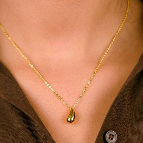 The Colourful Aura 925 Silver Small TearDrop Waterdrop Simple Slim Elegant Droplet Pendant Necklace