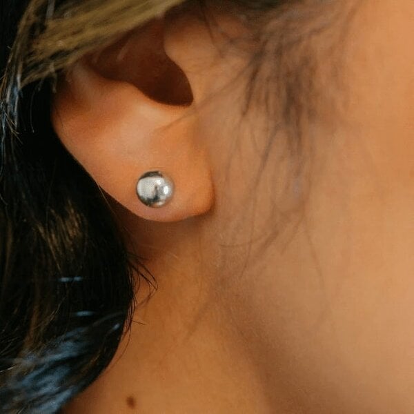 The Colourful Aura Pure Silver Solid Unisex Round Ball Minimalist Dainty Everyday Studs Earrings