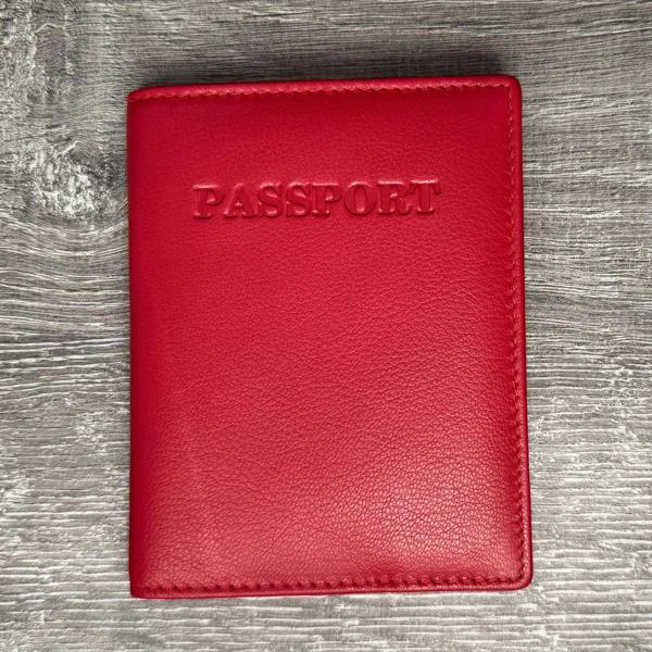 London Leathergoods Genuine Leather RFID Passport Cover - Red