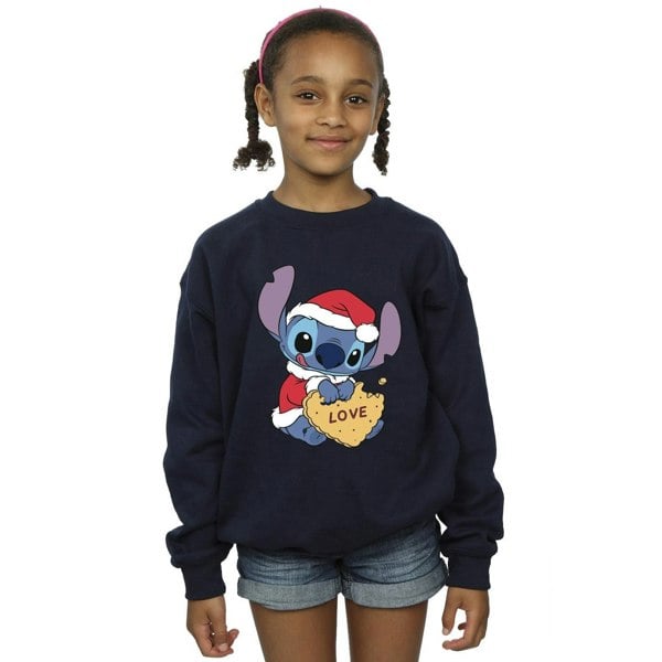 Disney Girls Lilo And Stitch Christmas Love Biscuit Sweatshirt - Navy Blue