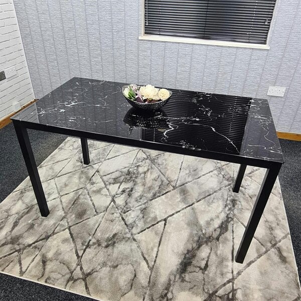 Kosy Koala Dining Table Black Glass Marble Effect Table Kitchen Place for 4 Seats, (H75 x L120 x W70 cm)