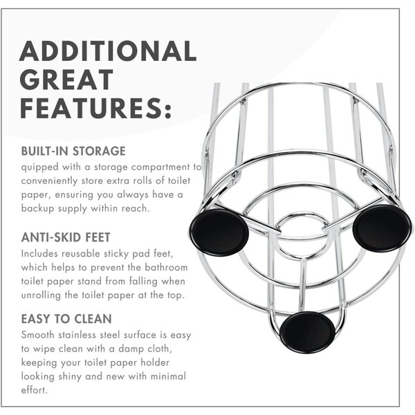 Dyzi Freestanding Toilet Paper Holder 3 Roll Storage Stand Chrome