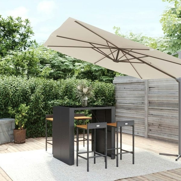 Berkfield 5 Piece Garden Bar Set Black Poly Rattan& Solid Wood Acacia