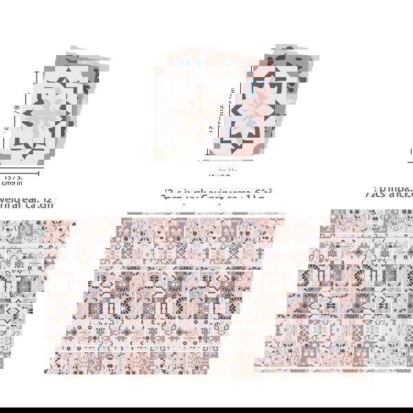 WT1562 - Menara Pink and Grey Cement Moroccan Wall Tile Sticker Set - 15 cm x 15 cm - 24 pcs