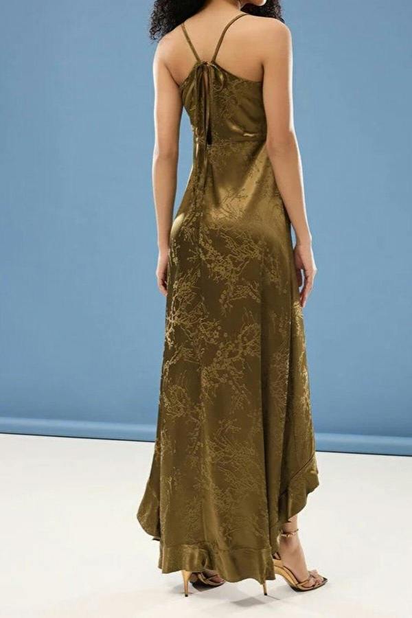 WOVCOR A-Line V-Neck Satin Woven Long Elegant Evening Dress