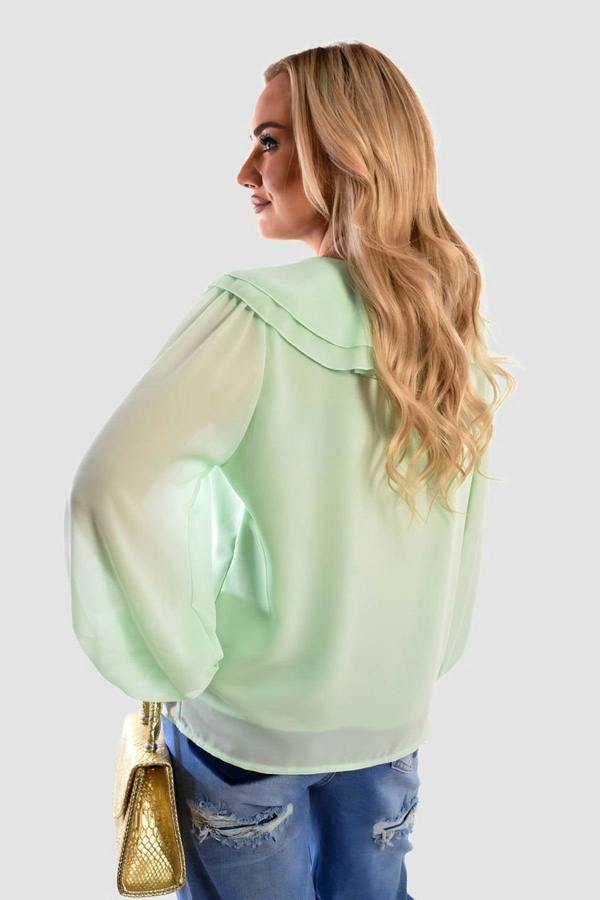 Leyla Ruffle Trim Front Long Sleeve Top - Mint