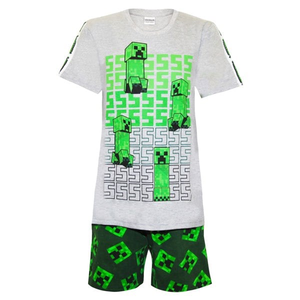 Minecraft Boys Short Pyjama Set - Heather Grey/Green/Black