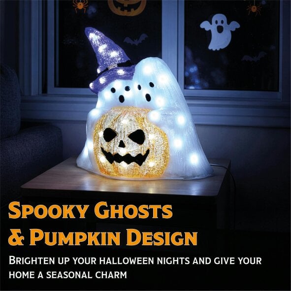 Scotts of Stow Fxlab 50 White LED Pumpkin and Ghost Outdoor Halloween Decoration with 5m Lead Cable BS IP20 Transformer Timer 6 18H
