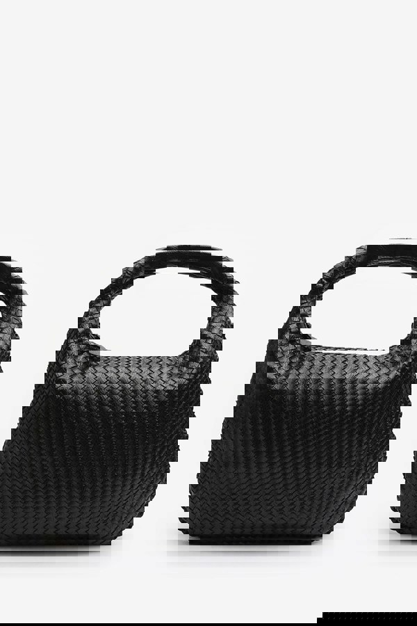 Where's That From Barber Large Contorted Shoulder Bag in Black Woven Faux Leather