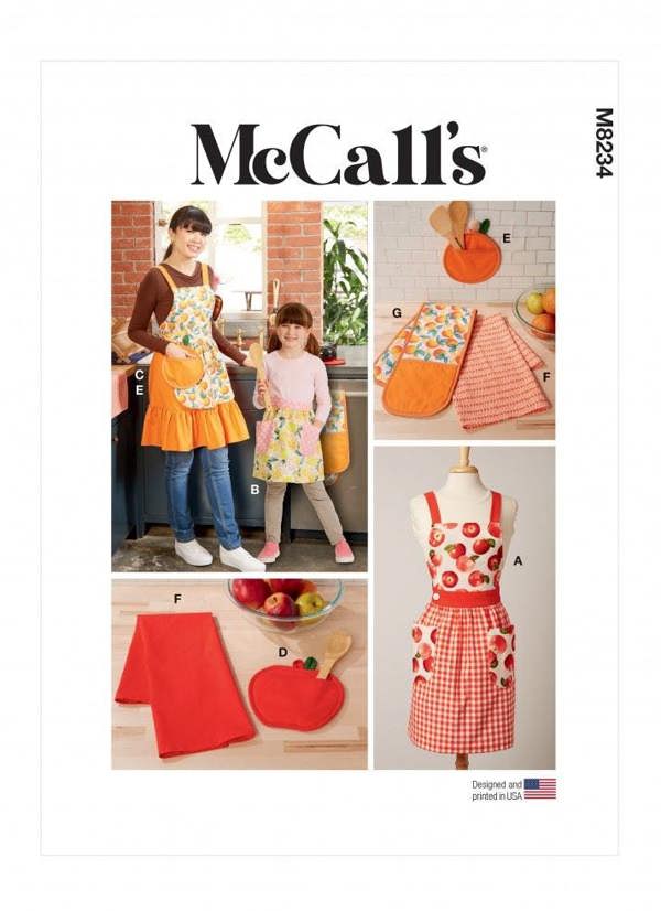 McCalls 8234 Paper Sewing Pattern – Women's, Teens' & Kids' Apron, Size 3-8 / XS-XL, Easy