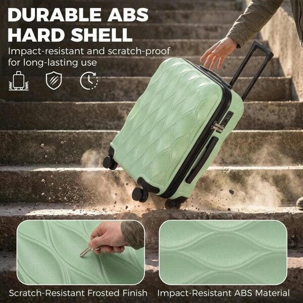 Bobobiy 20Inch Suitcase, ABS Hard Shell Carry On Luggage with TSA Lock, Spinner Wheels, Telescopic Handle, Green