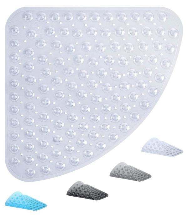 ADOV Corner Shower Mat, 54 x 54cm Curved Non Slip Bath Mat with Suction Cups and Drainage Holes