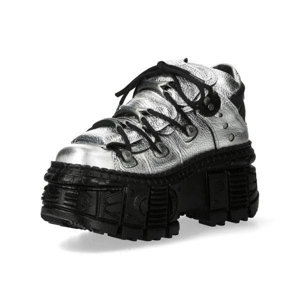 New Rock M-106WALL-C16 Silver Black Leather Ankle Boots
