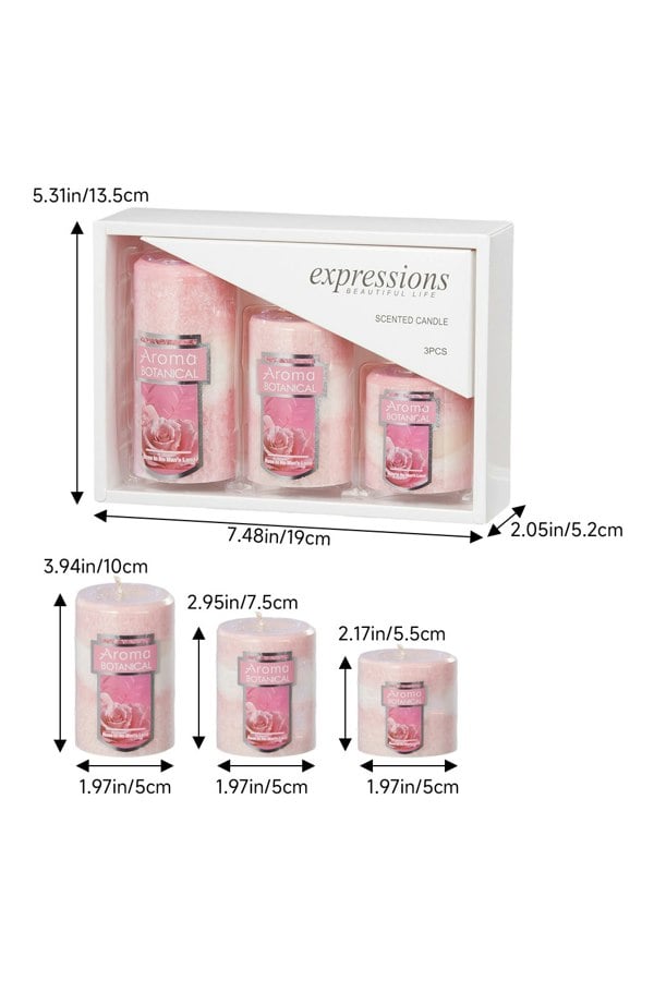 Living and Home 3Pcs Pink Rose Scented Candle Set