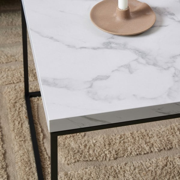 Furniture To Go Barossa Coffee Table with White Marble Effect Top & Black Steel Base 110x55x45cm