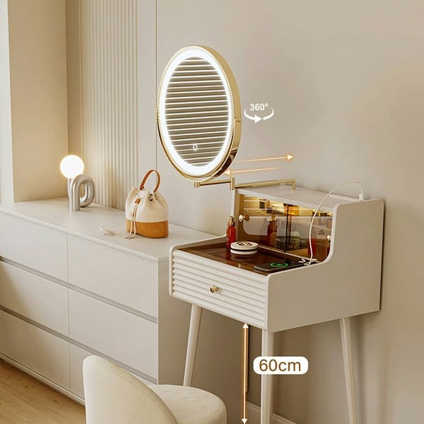 Thiago Narrow Mini Dressing Table For Small Corner, Cream-Rit Concept-Rit Concept