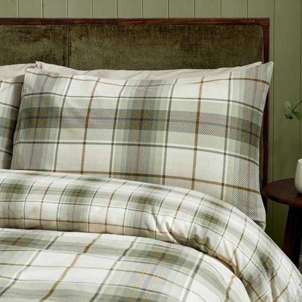 Catherine Lansfield Brushed Troon Check Duvet Cover Set Green