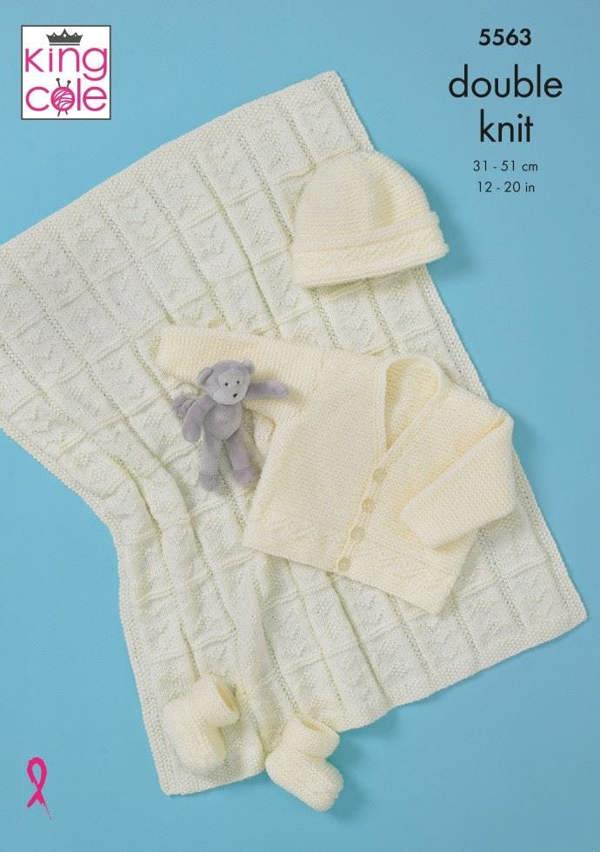 King Cole Big Value Baby DK Knitting Pattern 5563, Jackets, Blankets, Headwear, Shoes for Baby, 12 - 20 Inches
