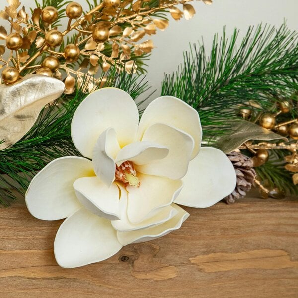 Samuel Alexander 1.8m Champagne Magnolia Decorated Christmas Garland with Gold Baubles