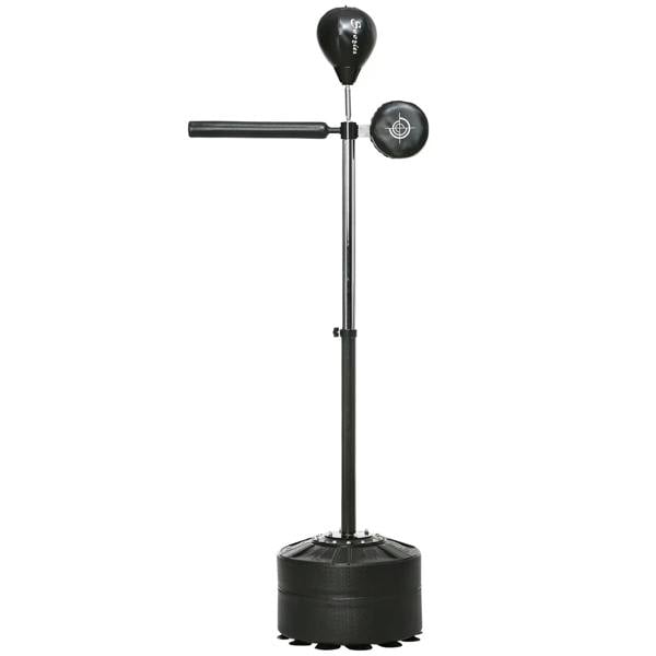 Black adjustable boxing speed bag with reflex bar and freestanding weighted base