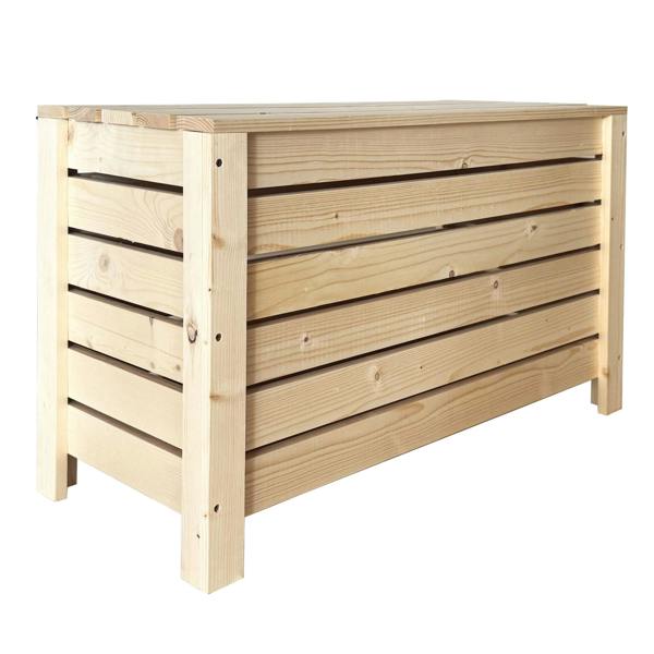 Core Products Wide Slatted Storage Box with Lid, Pre-Sanded Pine
