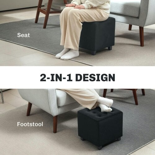 Wyld Haus Liviel Velvet Black Square Ottoman With Soft Upholstered Finish