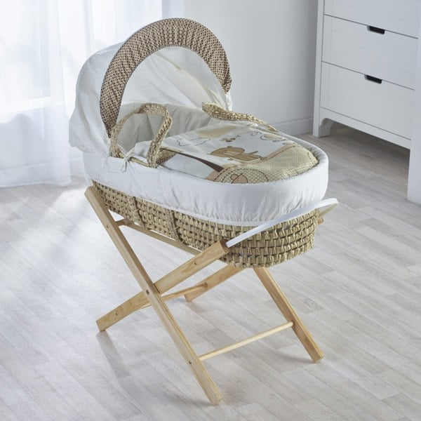 Kinder Valley Tiny Ted Cream Palm Moses Basket with Folding Stand Natural