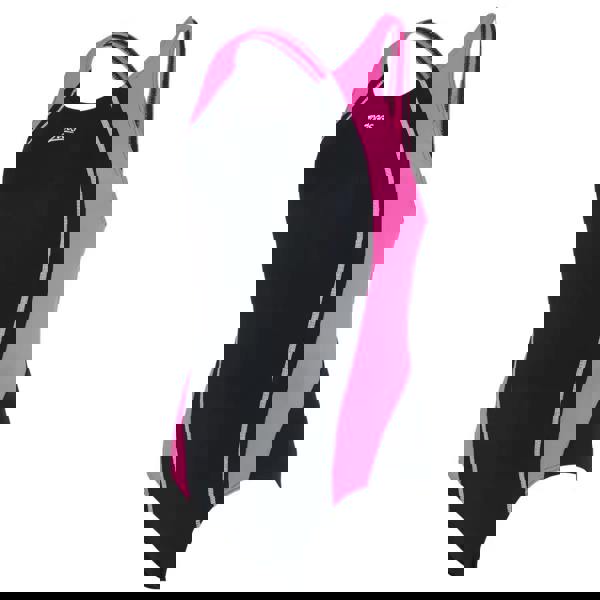 Black and pink Zoggs Eaton Flyback swimsuit with silver accents